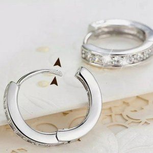 NWOT 925 Silver Hoop Diamond Earrings